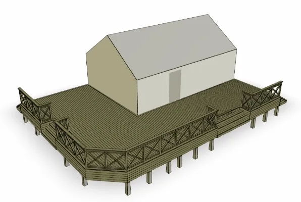 Animering som visar hur Altanplaneraren beräknar bärlinor och konstruktion i 3D.
