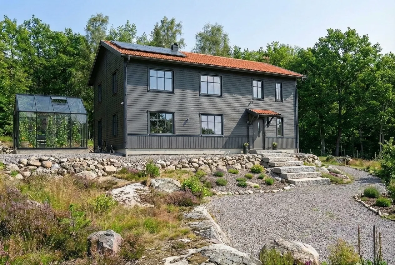 Grått hus utan altan