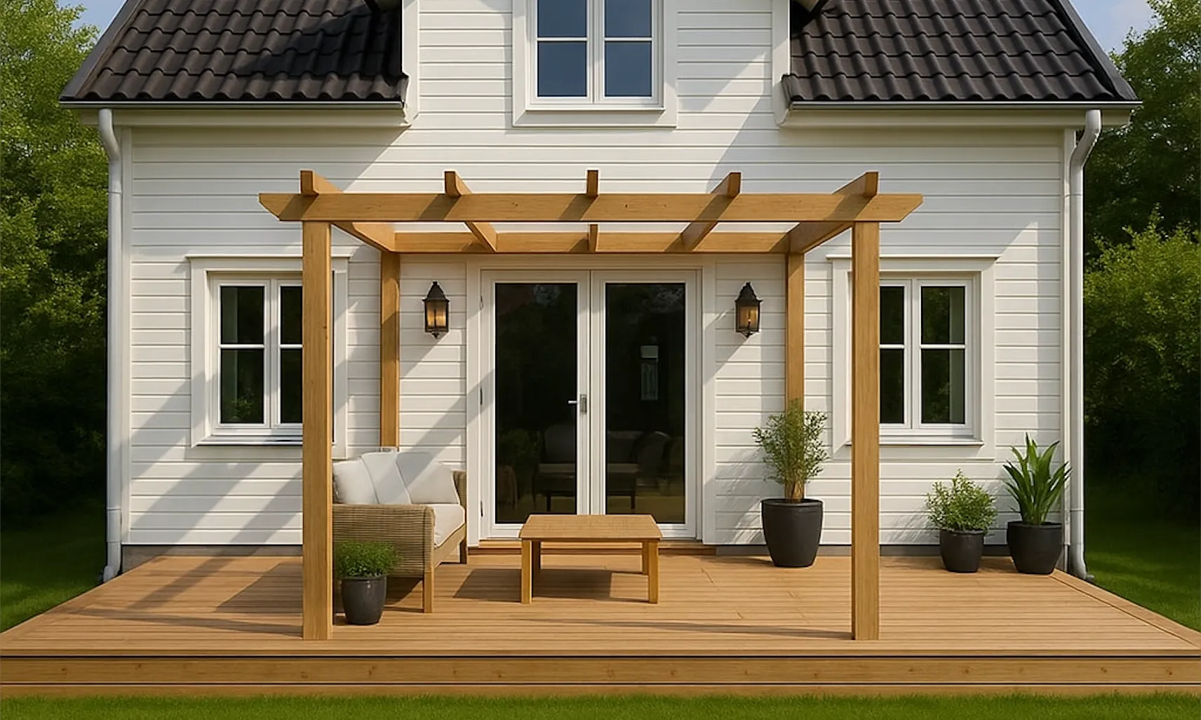 AI-genererad altan vid hus