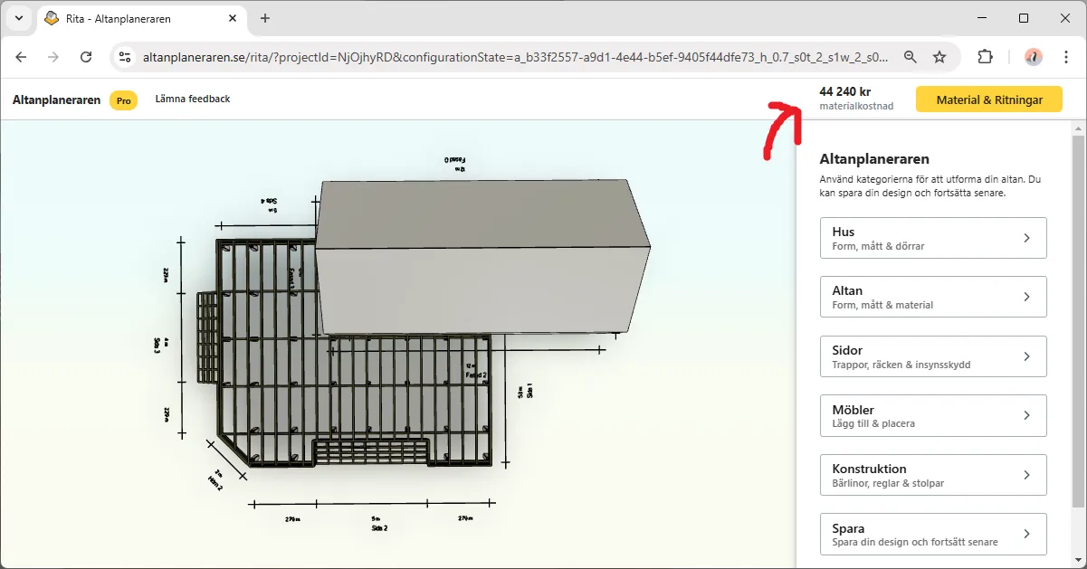 Exempel på materialkostnad