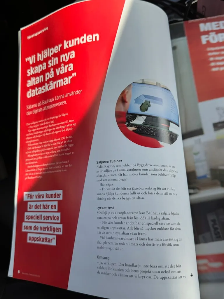 Uppslag ur BAUHAUS magasin Proffset om Altanplaneraren