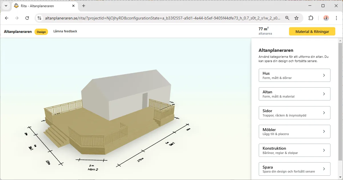 Exempel på altanplaneraren