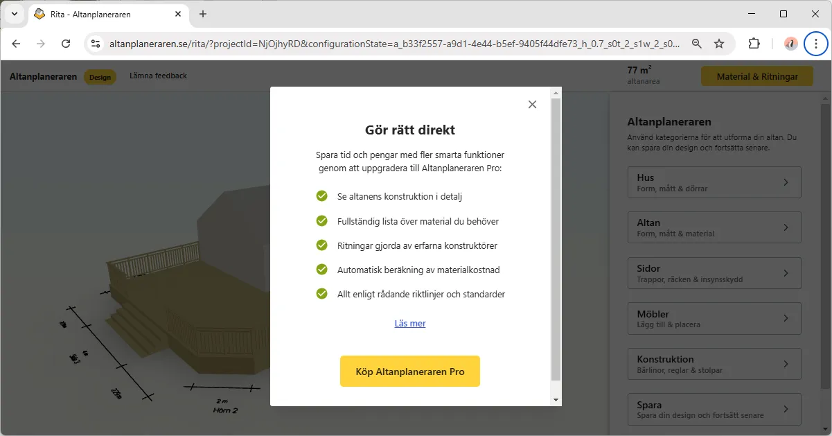 Exempel på uppgradering popup