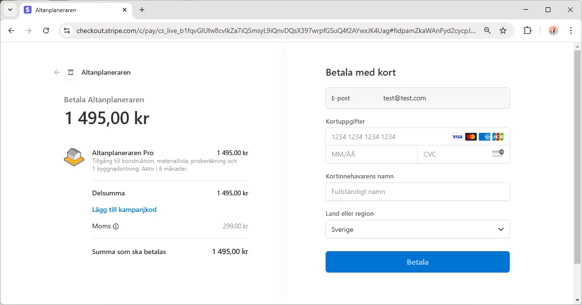 Exempel på betalning