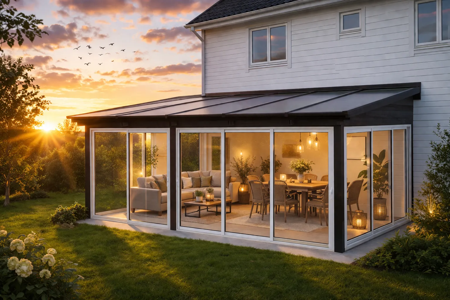 Uterum med vinterpartier och pulpettak i mellanstor storlek